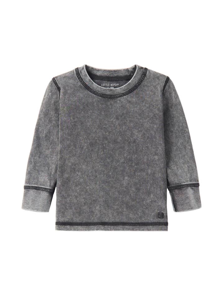 Washed Long Sleeve Tee - Charcoal for wholesale by Little Bipsy