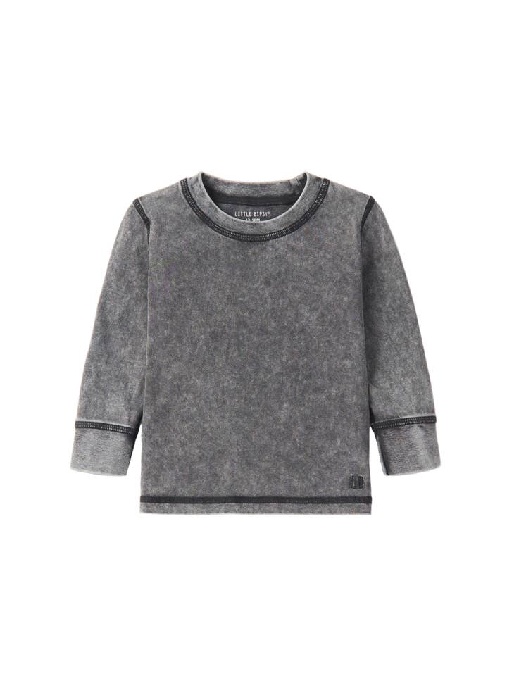 T-shirt à manches longues délavé - Charbon pour la vente par Little Bipsy