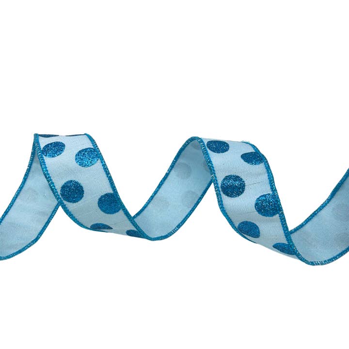 1.5'' X10 YD Blue Ribbon with Glitter Dots Ribbon for wholesale by David Christopher's Collection