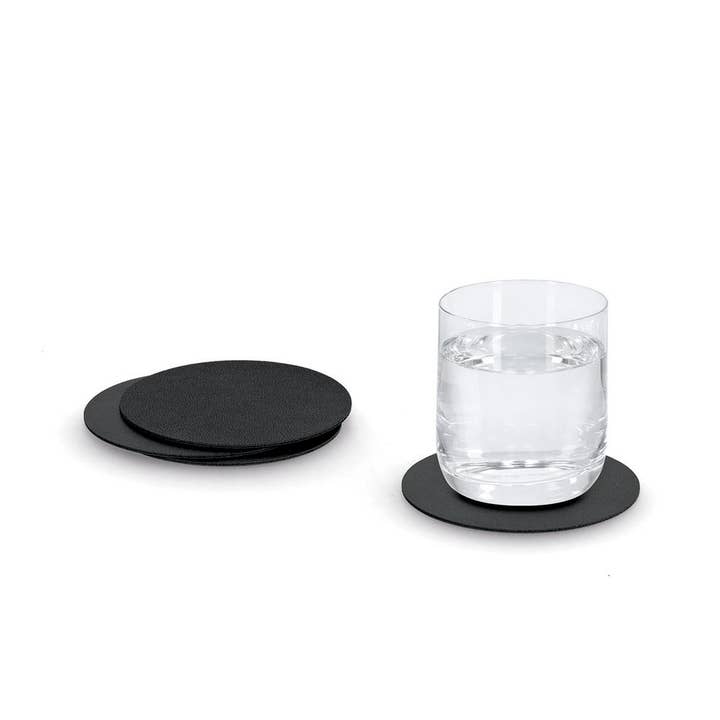 Coaster Set, 4-Piece, Faux Leather, Black for wholesale on Faire4