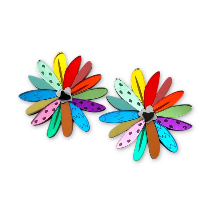 Funk Da Queen - Wholesale Stud/Post Earrings - Bloomie Pop – Multicolor plexiglass flower earrings0