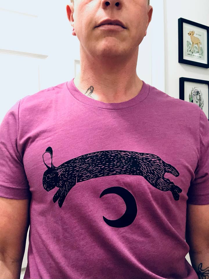 Critter Butts – T-shirt estampada - Unissexo por atacado – T-shirt Bun Over The Moon - Coelho2