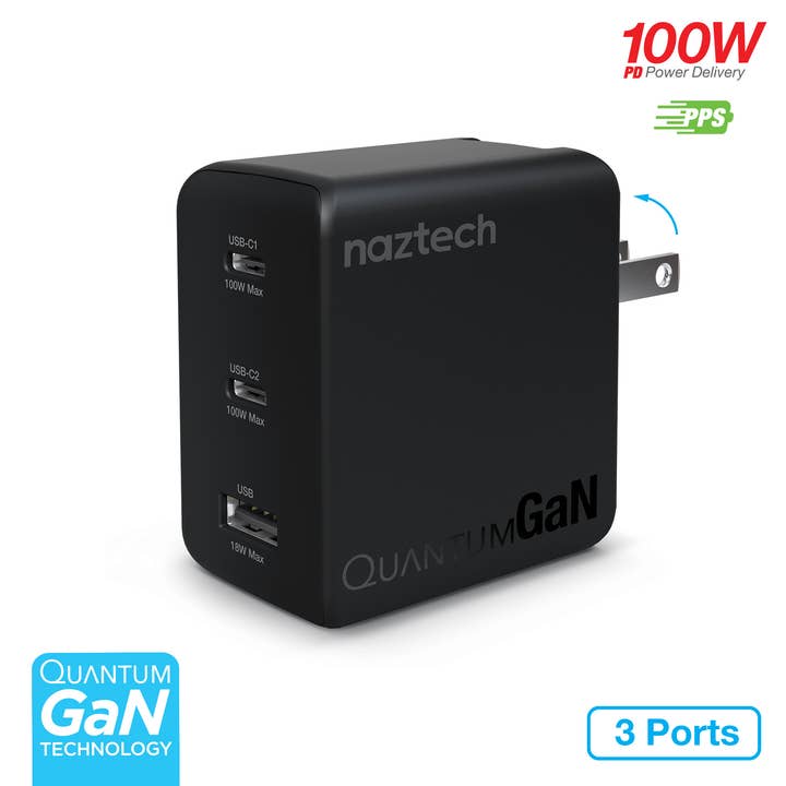 JupiterGear Home - Wholesale Portable Charger - Naztech Nexus T100 100W 3-Port Wall Charger with PPS