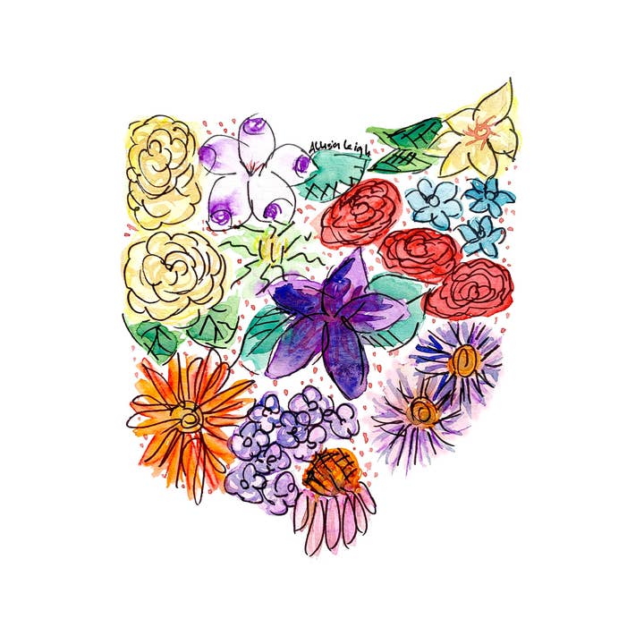 Stampa Mappa dello Stato Floreale - Ohio per la vendita all'ingrosso da parte di Allison’s Illustrations