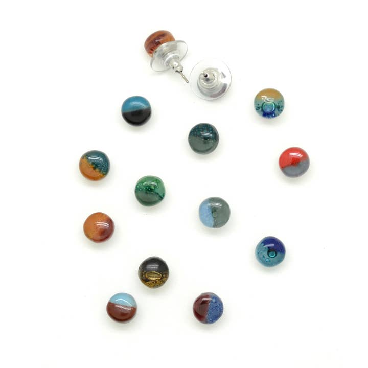 Tiny Round Glass Stud Earrings - ships in assorted colors for wholesale by Dunitz & Company