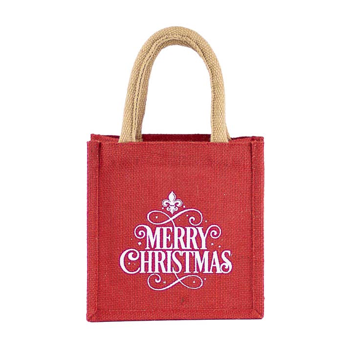 The Royal Standard - Wholesale Gift Bag - Merry Christmas Fleur Petite Gift Tote Red/White 7x7x5