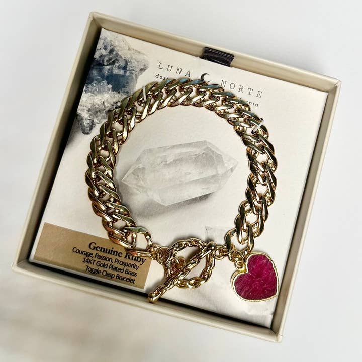 Luna Norte - Wholesale Charm/Dangle Bracelet - Heart of Gold Toggle Charm Bracelet - Ruby
