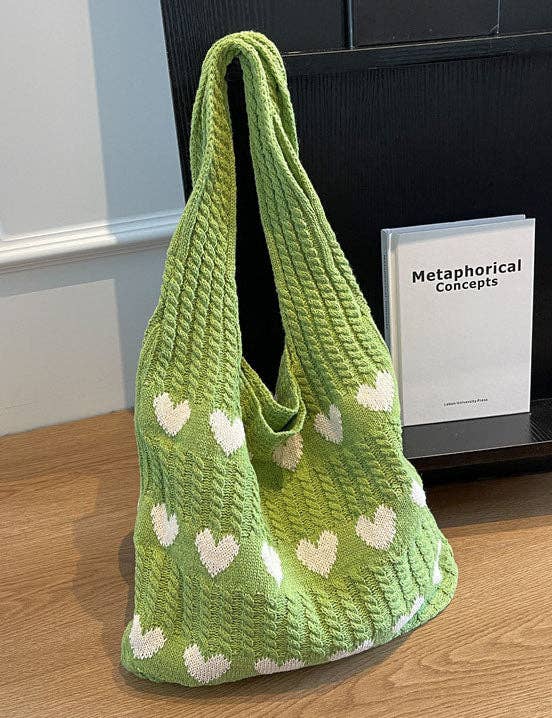 Sweetkama - Wholesale Tote Bag - Women's - Ladies Knit Heart Shpaed One Shoulder Tote Bag SKAB41097