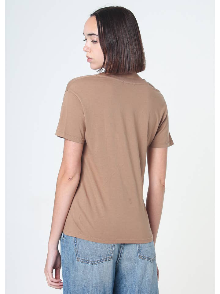 Supima Cotton Plunge V Neck Tee - Carmel for wholesale on Faire