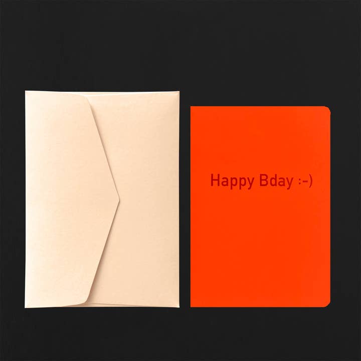 HAPPY B DAY postcard :-) fluorescent orange + ivory envy for wholesale by le typographe