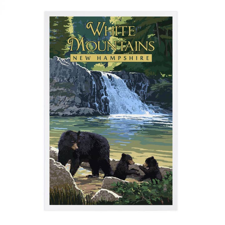 Lantern Press - Wholesale Postcard - PREMIUM POSTCARDS White Mountains, NH Waterfall and Bears