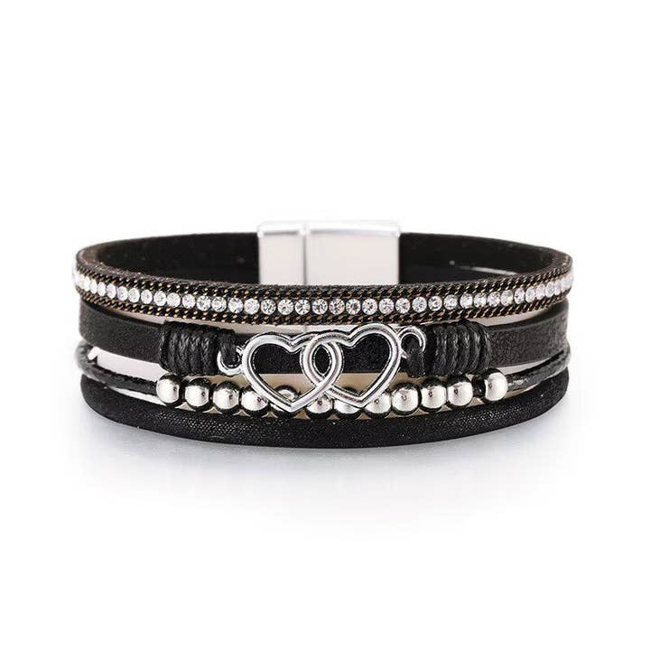 Ole - Wholesale Bangle bracelet - Heart Shape Leatherette Magnetic Bracelet B42891