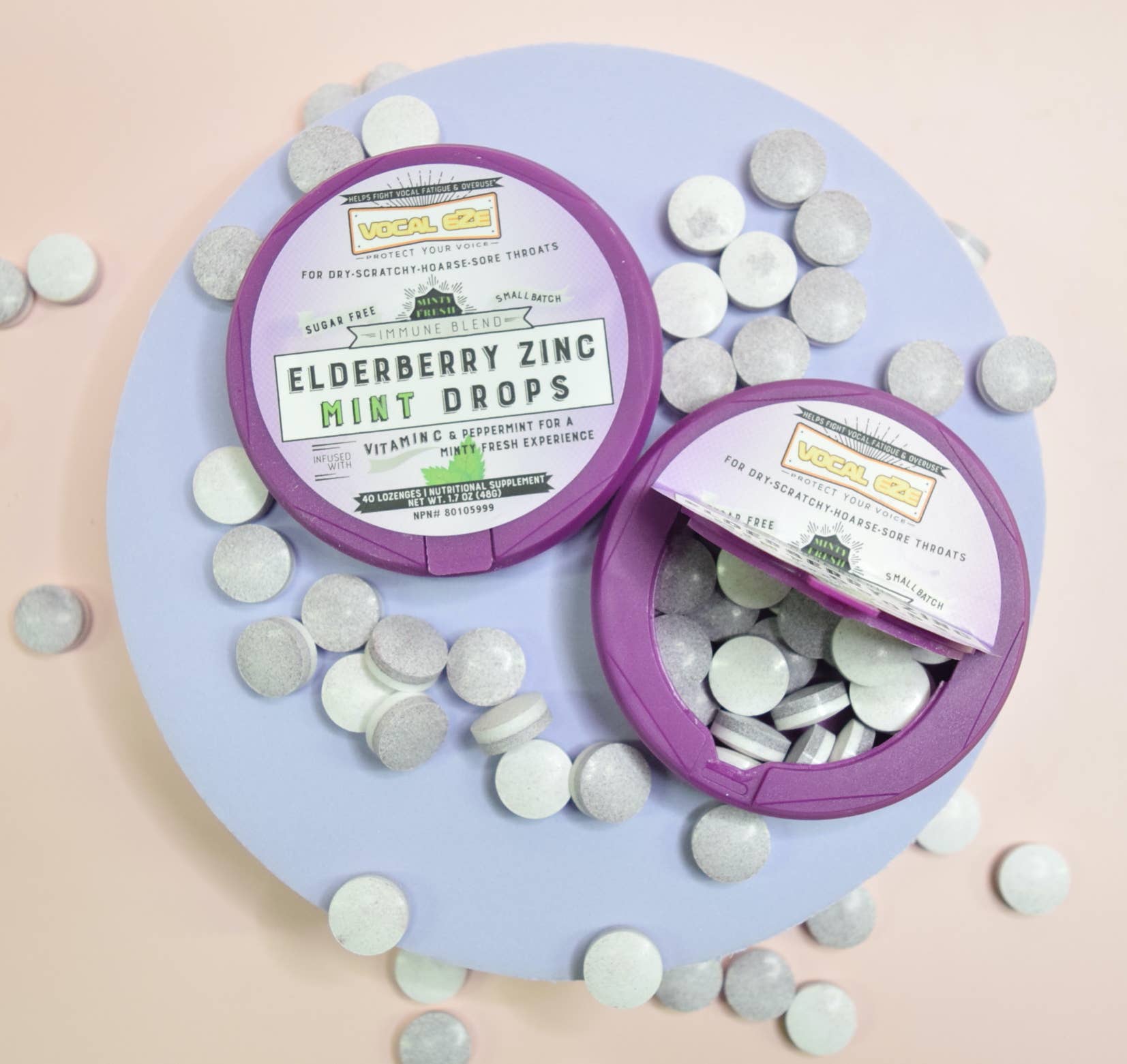 Vocal Eze - Wholesale Oral Supplement/Vitamin - 40ct. Elderberry Zinc MINT Throat Drops w/ Vitamin C 5