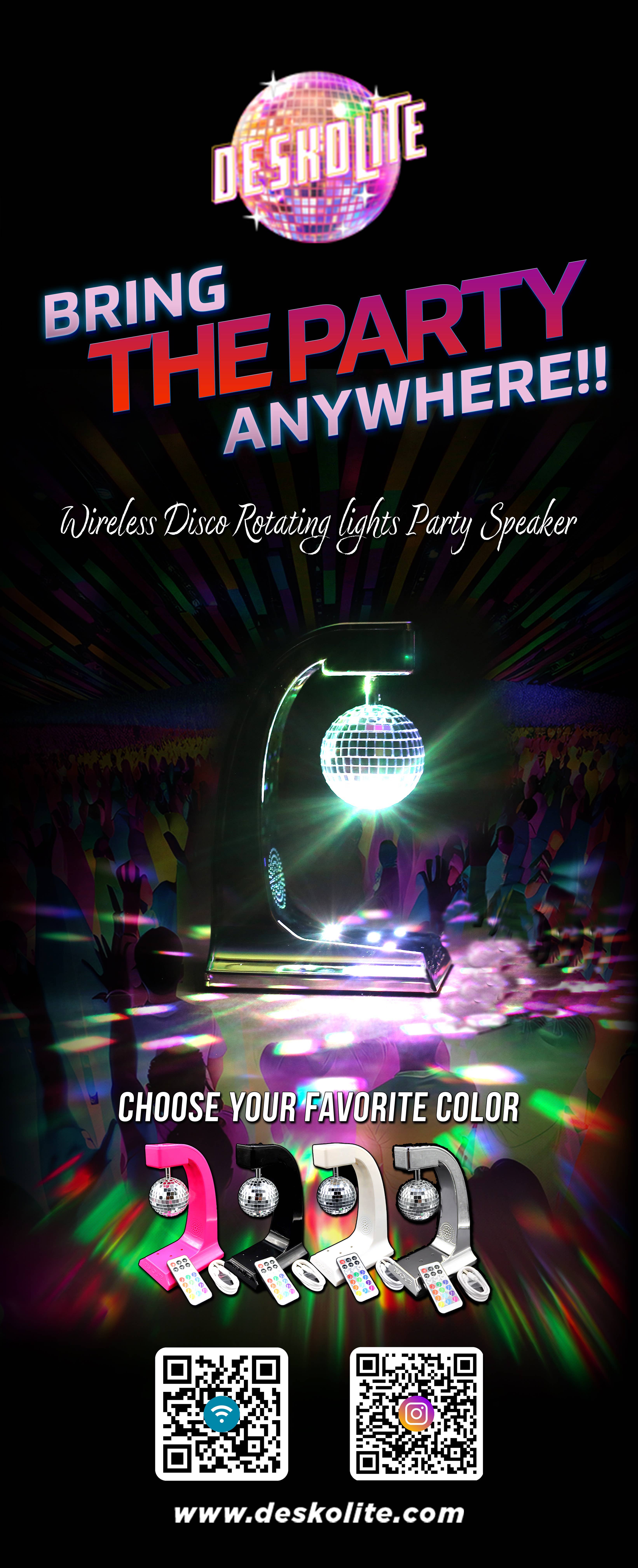 DESKOLITE – wholesale Strobe/disco light – DESKOLITE™ Wireless Disco Speaker w LEDs and 6cm Mirror Ball