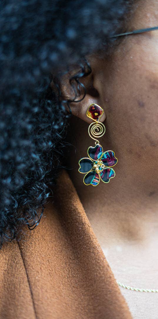 Perennial Peaces - Wholesale Dangle Earrings - Black Afrocentric Stud Spiral Dangles1