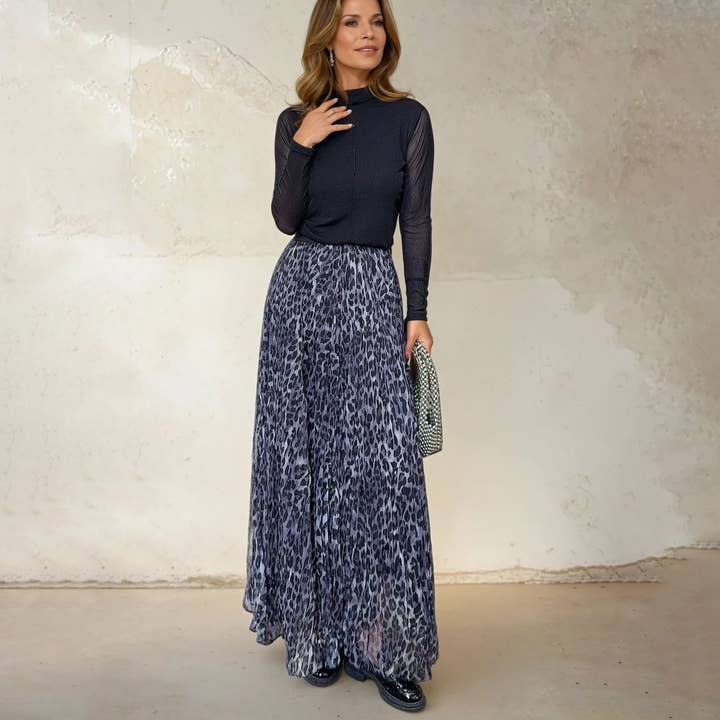 Saia Maxi Plissada com Estampa de Leopardo por atacado de PEACH ACCESSORIES