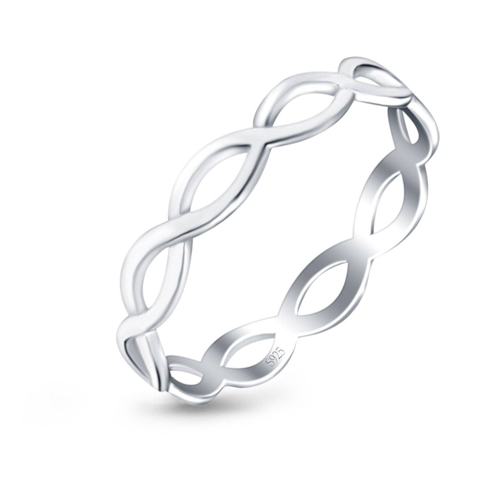 Sterling Silver Full Eternity Infinity Braided Crisscross Rhodium Plated Band Ring for wholesale on Faire2