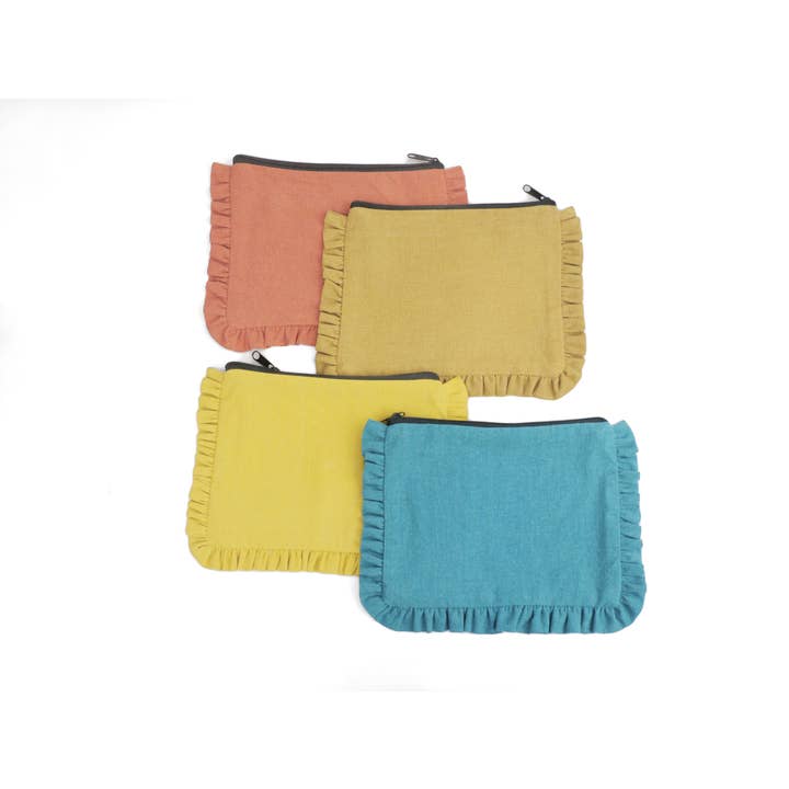 House of Kraft - Wholesale Pouch - Women's - Canvas Ruffle Pouches | Canvas Travel Pouches | Zipper Pouch24