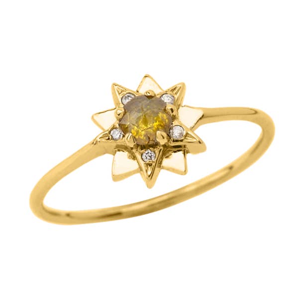 14 Karat Nordstern Ring aus massivem Gold mit gelben Diamanten für den Großhandel von Kabartsy Jewelry