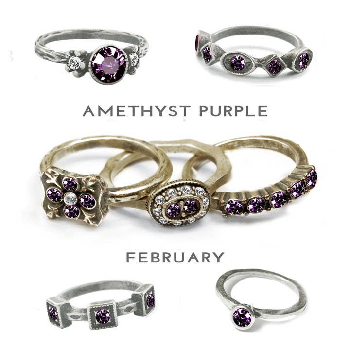 Bague empilable pierre de naissance de février - Améthyste violette pour la vente par Sweet Romance Jewelry