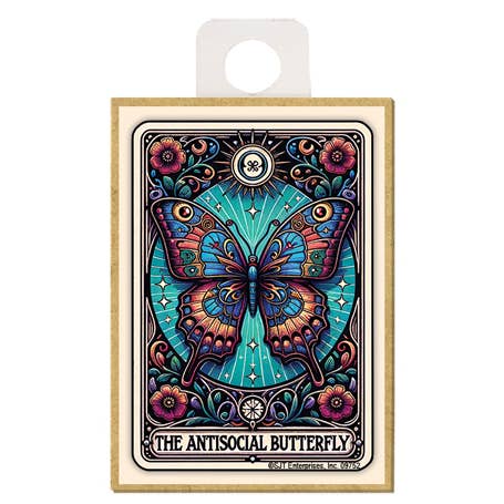 The Antisocial Butterfly Tarot Card Wood Magnet for wholesale by SJT Enterprises, Inc.