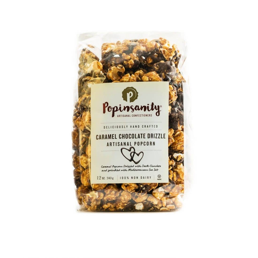 Popinsanity Popcorn & Confections – wholesale Popcorn – Karamell Choklad Drizzle Popcorn | Kosher Gift | Stor väska1