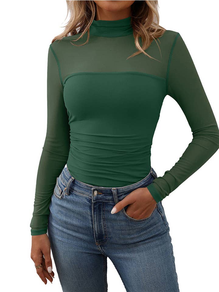 Women's Half High Neck Sheer Long Sleeve Sexy Y2K Mesh Top for wholesale by Lovesoft