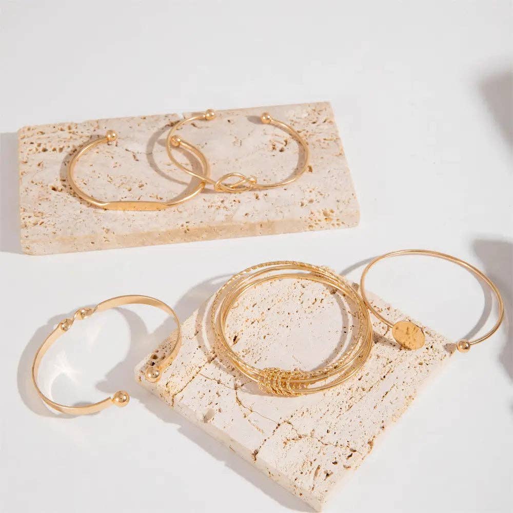 Huis Van Merken – Engroshandel Smykkesæt – 5 stk. sæt Armbånd, Minimalistisk Geometrisk Rundt Skinnende Legeringsarmbånd2