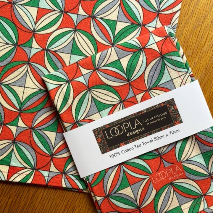 Loopla - Wholesale Tea Towel - Geo Spin Retro Cotton Crepe Tea Towel
