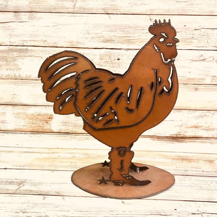 Universal Ironworks USA - Vente Décorations de table - Poulet avec Bottes Petite Décoration Ferme Rustique0