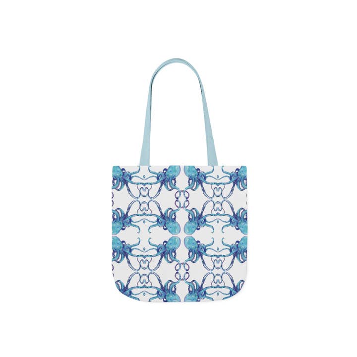 Borsa Tote in Tela con Polpo Blu e Manici Colorati, Eco-Friendly per la vendita all'ingrosso da parte di Blue Cava