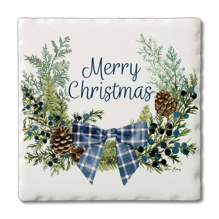 "Juniper Christmas" 4 Pack Tumbled Tile Coaster Set for wholesale by Conimar Promotions