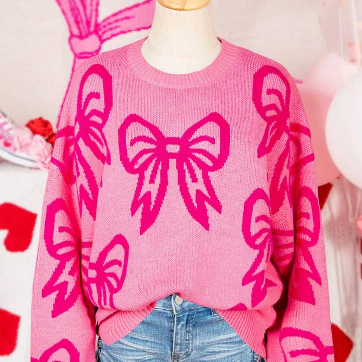 Fashion-W Valentine Bow Pattern Drop Sleeve Loose Sweater for wholesale by fashionworks