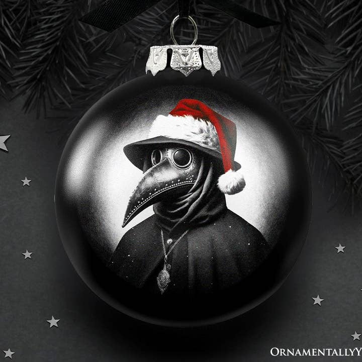 Adorno de cristal con retrato espeluznante navideño de Plague Doctor para venta al por mayor de OrnamentallyYou