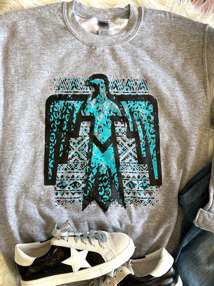 Felpa Aztec Thunderbird grigia per la vendita all'ingrosso da parte di Plain Apparel Tees
