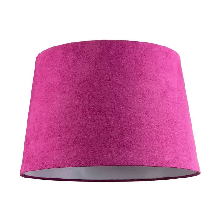 Hot Pink Velvet Fabric 12 Inch Drum Lamp Shade with White Cotton Inner for wholesale by Happy Homewares
