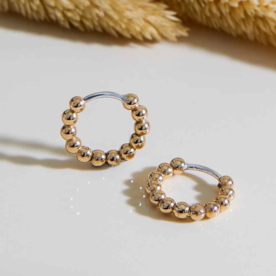 Nina Designs - Wholesale Huggie Earrings - Silver or Bronze Beaded Huggie Hoop Earrings 13x14mm6