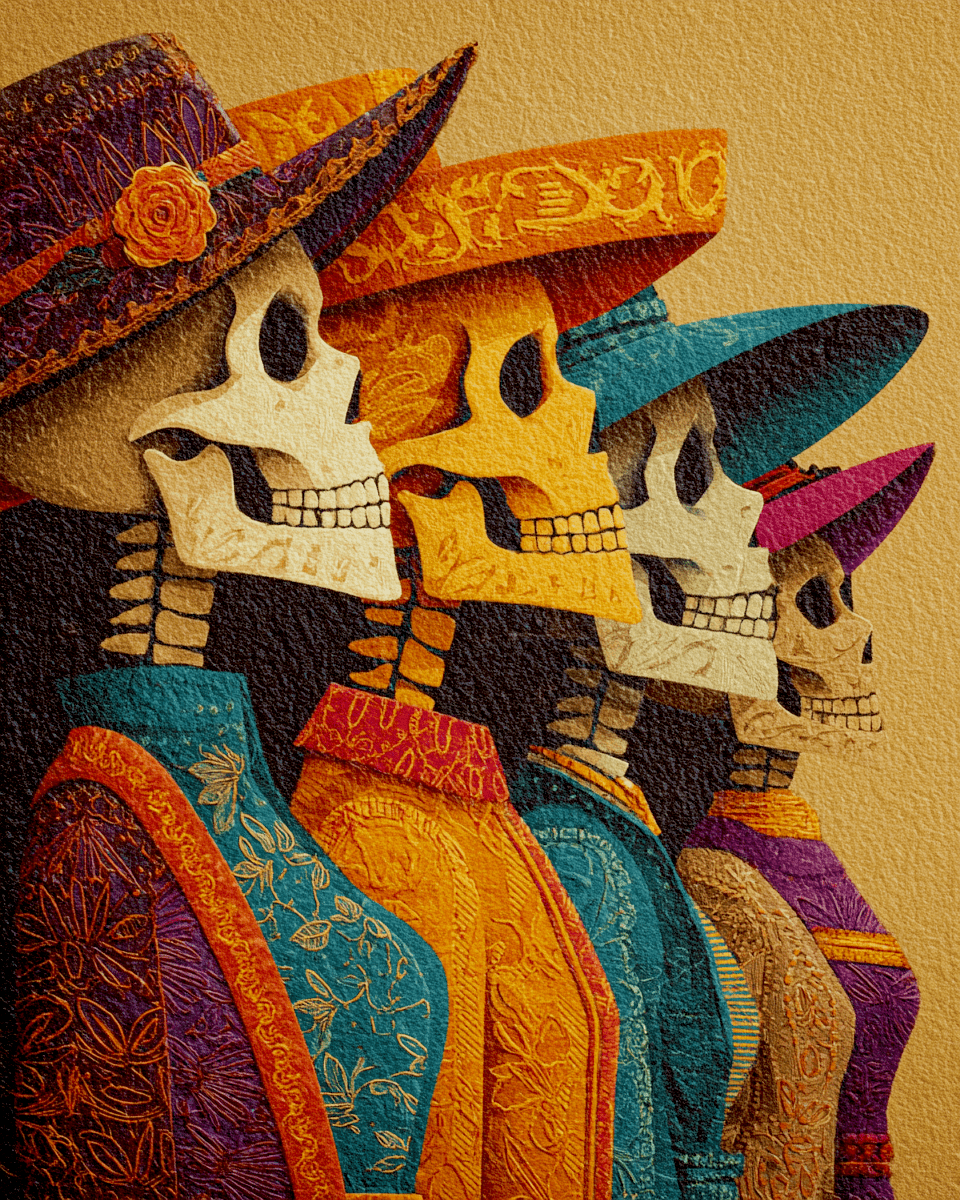 Mowbi - Wholesale Kunstprint - Cuatro Caballeros Día de Muertos Kunstprint - 8"x10" Kunstwerk0