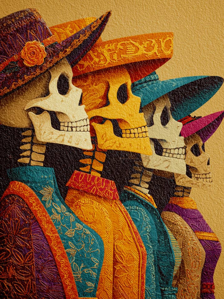 Cuatro Caballeros Día de Muertos Art Print - 8"x10" Artwork for wholesale by Mowbi