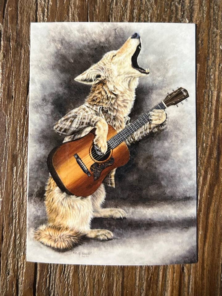 Coyote Guitar Music Sticker, Holly Simental Art for wholesale by Holly Simental