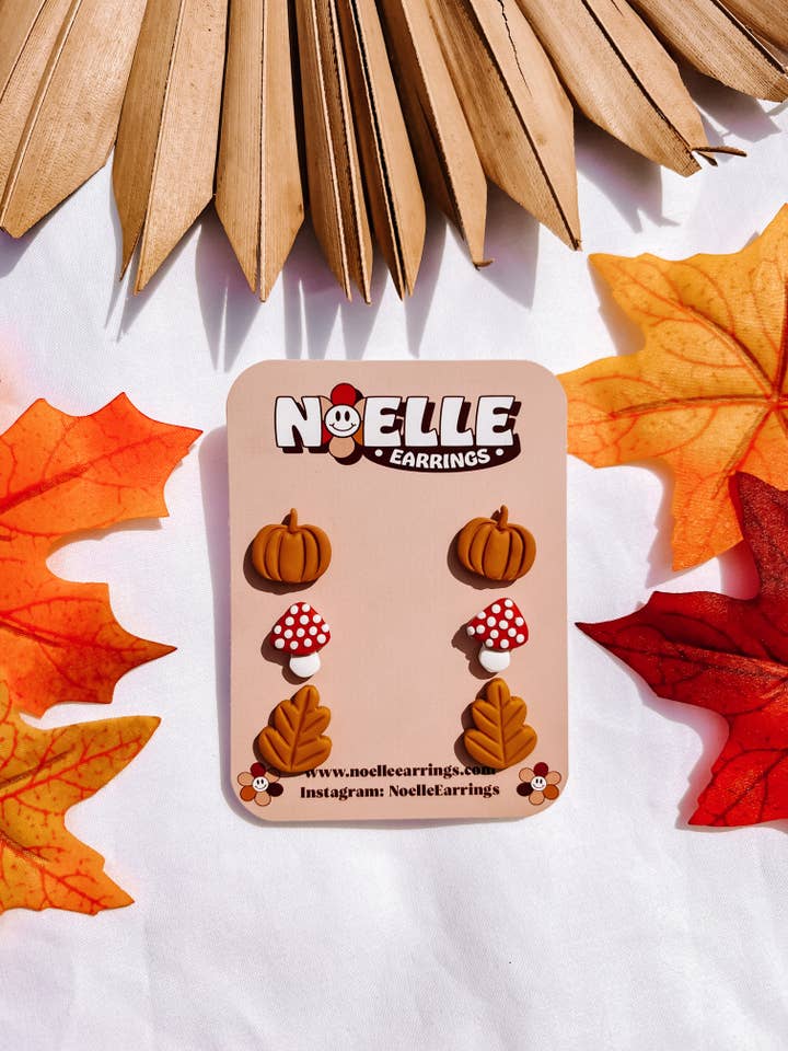 Herbst-Ohrstecker mit Pilzblättern für den Großhandel von Noelle Earrings