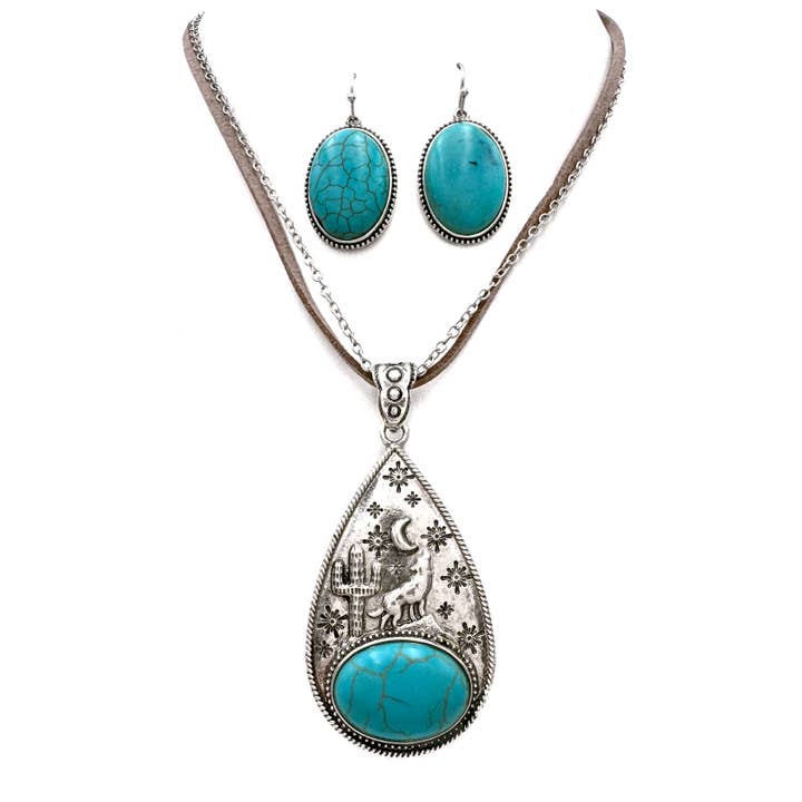 Lunar Deer - Wholesale Jewelry Set - Native Wolf Moon Turquoise Necklace Earrings Set