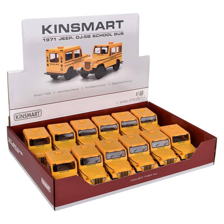 The Toy Network - Wholesale Toy Car/Truck - Kids - 5" Diecast Pull Back 1971 Jeep Dj-5B School Bus 12/Disp