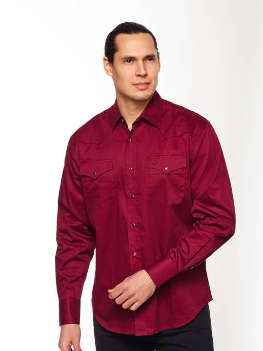 Western Solid Twill shirt met lange mouwen en drukknoopsluiting voor heren voor wholesale door Rodeo Clothing