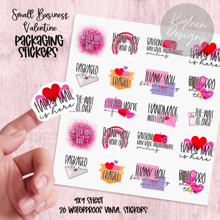 Valentine Small Business Packaging Stickers for wholesale by Kyleen Designs