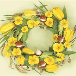 European Excellency - Wholesale Disposable napkin - Yellow Tulips Wreath Lunch Napkins - Floral Paper Napkins