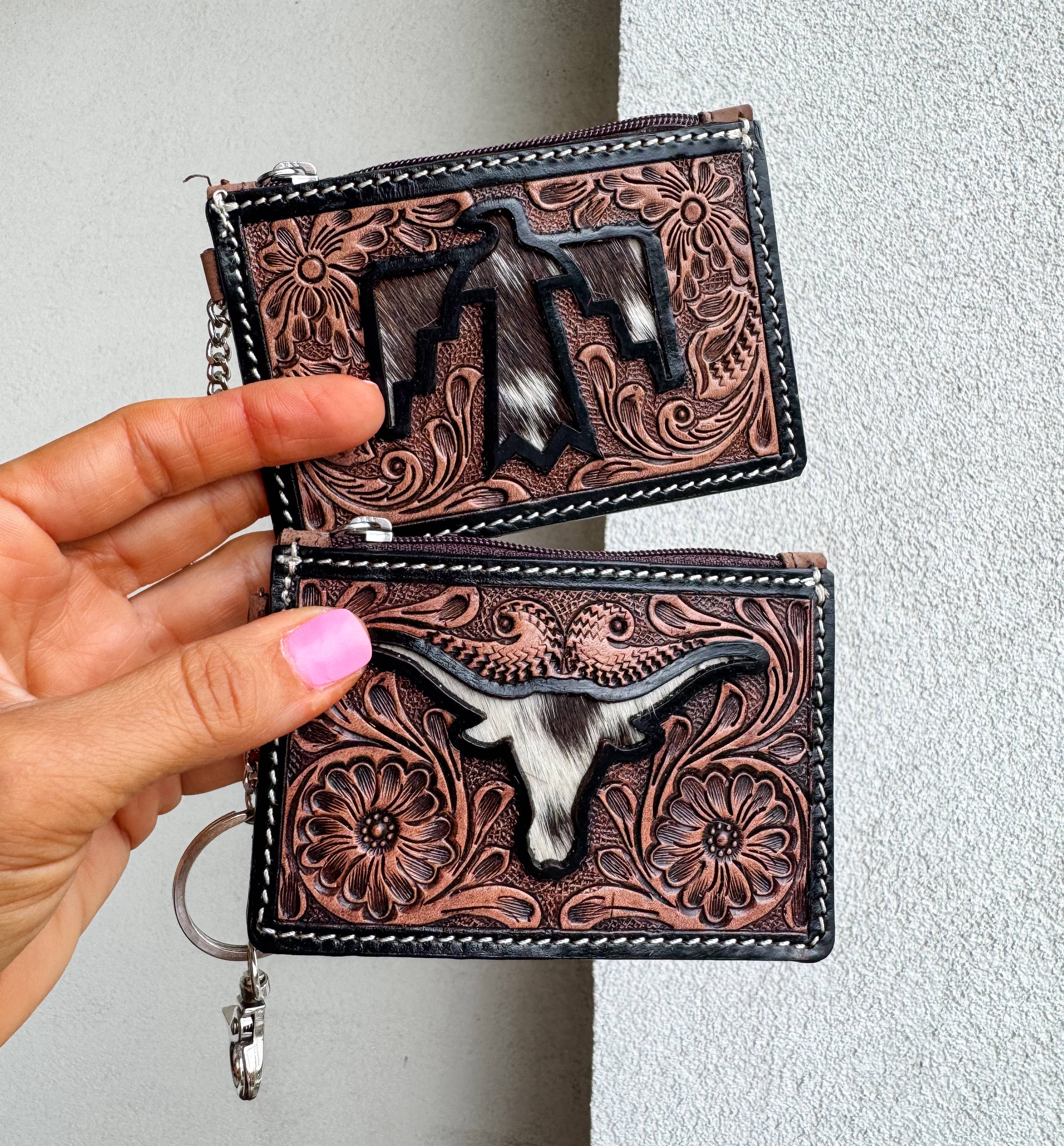 Boho Ranch Shop - Wholesale Wallet - Women's - Longhorn Freebird Western Cowhide Leather Keychain Wallet