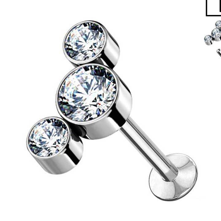 Labret Piercing Cartilage Studs Three Crystals - PWC-086 for wholesale by Awaken
