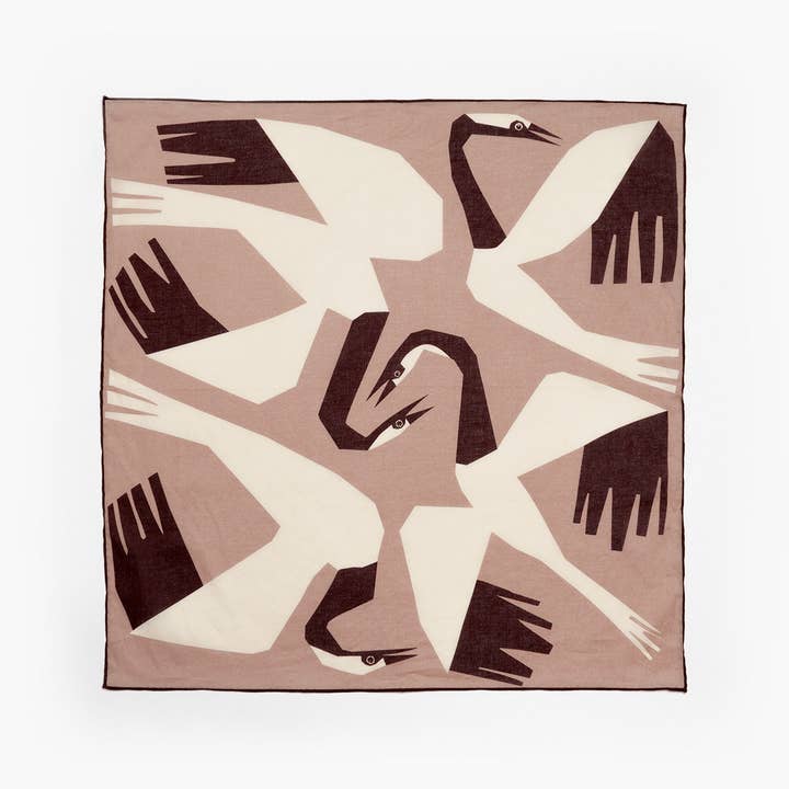 WINONA IRENE - Wholesale Bandana - Women's - Lucky Crane 100% Cotton Screen Printed Bandana Scarf Neutral