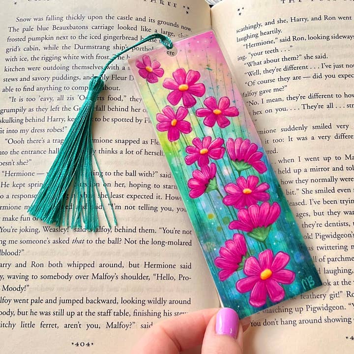 Marque-page Cosmos en aquarelle | Plastifié + Pompon en option pour la vente par The Swimming Owl